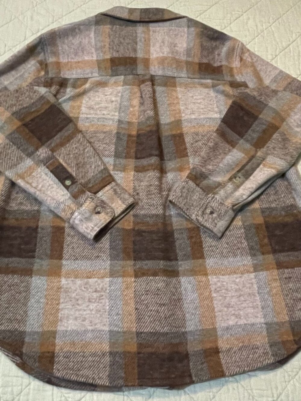 beachlunchlounge LG Flannel Cozy Burg/Pnk/Org Plaid L/S Dbl Pocket B-Down Shirt - Picture 5 of 16